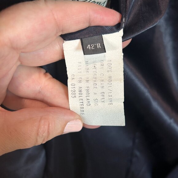 Brettons Men’s Full Length Wool Coat 42R Navy Blue Made in England Classic Vtg - Picture 6 of 8